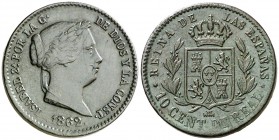 1862. Isabel II. Segovia. 10 céntimos de real. (AC. 178). Rayitas. Ex Áureo 22/09/1999, nº 1070. 3,93 g. MBC/MBC+.