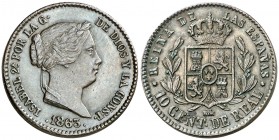 1863. Isabel II. Segovia. 10 céntimos de real. (AC. 179). Ex Áureo 05/03/1997, nº 618. 3,73 g. MBC+.