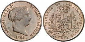 1854. Isabel II. Segovia. 25 céntimos de real. (AC. 187). Bella. Brillo original. Ex Áureo 29/10/1992, nº 789. Rara así. 9,56 g. EBC+/S/C-.