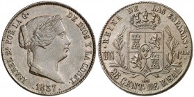 1857. Isabel II. Segovia. 25 céntimos de real. (AC. 190). 9,35 g. MBC+.