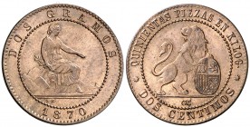 1870. Gobierno Provisonal. Barcelona. OM. 2 céntimos. (AC. 4). Bella. 1,98 g. S/C-.