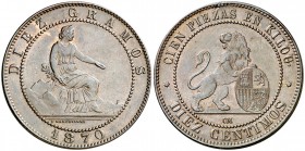 1870. Gobierno Provisional. Barcelona. OM. 10 céntimos. (AC. 8). Golpecito. 9,84 g. MBC+/EBC-.
