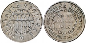 1868. Gobierno Provisional. Segovia. 25 milésimas de escudo. (AC. 10). Soberanía Nacional. Rayitas. 6,13 g. MBC-.