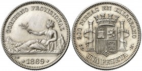 1869. Gobierno Provisional. SNM. 1 peseta. (AC. 16). GOBIERNO PROVISIONAL. Leves rayitas. 5 g. EBC-/EBC.