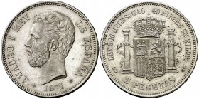 1871*1871. Amadeo I. SDM. 5 pesetas. (AC. 1). Leves impurezas. Atractiva. Escasa así. 24,85 g. EBC+.