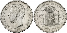 1871*1874. Amadeo I. DEM/SDM. 5 pesetas. (AC. 4). Rayitas. 24,91 g. MBC-.