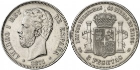 1871*1874. Amadeo I. DEM. 5 pesetas. (AC. 5). Limpiada. 25 g. MBC-.