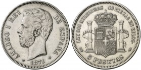 1871*1875. Amadeo I. DEM. 5 pesetas. (AC. 7). 24,92 g. MBC.