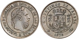 1875. Carlos VII, Pretendiente. Oñate. 5 céntimos. (AC. 2). Buen ejemplar. 5,05 g. EBC-.