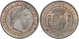 1875. Carlos VII, Pretendiente. Oñate. 10 céntimos. (AC. 5). Bella. Parte de brillo original. 10 g. EBC+/EBC.