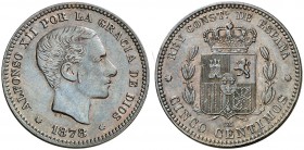 1878. Alfonso XII. Barcelona. OM. 5 céntimos. (AC. 5). Atractiva. 4,85 g. EBC-.