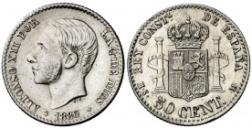 1880*80. Alfonso XII. MSM. 50 céntimos. (AC. 11). Atractiva. 2,45 g. EBC+.