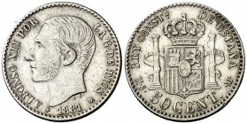 1881*81. Alfonso XII. MSM. 50 céntimos. (AC. 12). 2,50 g. MBC+.