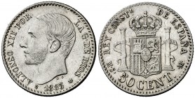 1885/1*86. Alfonso XII. MSM. 50 céntimos. (AC. 13). 2,47 g. MBC+.