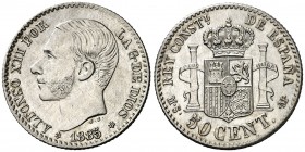 1885*86. Alfonso XII. MSM. 50 céntimos. (AC. 14). Bella. 2,51 g. EBC+.