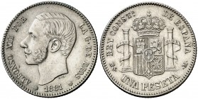 1881*1881. Alfonso XII. MSM. 1 peseta. (AC. 17). Buen ejemplar. Escasa así. 4,99 g. MBC+.