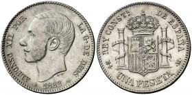 1882/1*1881. Alfonso XII. MSM. 1 peseta. (AC. 18). Atractiva. Escasa. 5 g. EBC-.