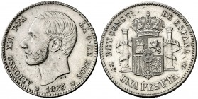 1885*1885. Alfonso XII. MSM. 1 peseta. (AC. 24). Bella. Rara así. 5 g. EBC.