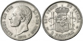 1879*1879. Alfonso XII. EMM. 2 pesetas. (AC. 26). 10 g. MBC/MBC+.