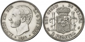 1882/81*1882. Alfonso XII. MSM. 2 pesetas. (AC. 30). Limpiada. Ex Áureo 21/05/1996, nº 2692. 10 g. (EBC+).