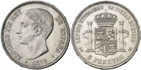1875*1875. Alfonso XII. DEM. 5 pesetas. (AC. 35). Atractiva. 24,58 g. EBC-.