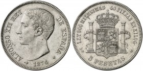 1876*1876. Alfonso XII. DEM. 5 pesetas. (AC. 37). Leves golpecitos. Buen ejemplar. 24,87 g. MBC+.