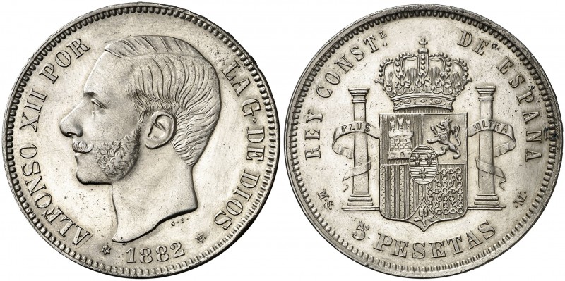 1882/1*1882/1. Alfonso XII. MSM/DEM. 5 pesetas. (AC. 46.1). Rayitas por limpieza...