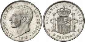1882*1882. Alfonso XII. MSM. 5 pesetas. (AC. 51). Bella. Brillo original. Rara así. 25,05 g. S/C-.