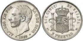 1883/1*1883. Alfonso XII. MSM. 5 pesetas. (AC. 53). Rayitas. Buen ejemplar. 24,99 g. EBC-.