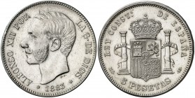 1883*1883. Alfonso XII. MSM. 5 pesetas. (AC. 55). Limpiada. Ex Áureo 01/03/1995, nº 857. 24,93 g. (EBC-).