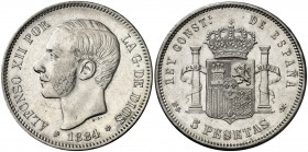 1884*1884. Alfonso XII. MSM. 5 pesetas. (AC. 57). Buen ejemplar. Ex Áureo 01/03/1995, nº 858. 25 g. MBC+.