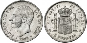 1885*1886. Alfonso XII. MSM. 5 pesetas. (AC. 61). Rayitas. 24,94 g. MBC/MBC-.