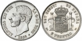 1885*1887. Alfonso XII. MPM. 5 pesetas. (AC. 63). Pulida. 25,09 g. (MBC+/EBC-).