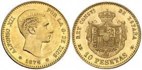 1878*1878. Alfonso XII. EMM. 10 pesetas. (AC. 65). Parte de brillo original. 3,22 g. EBC-.
