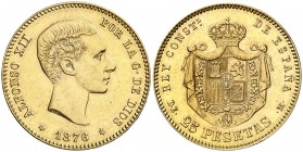 1876*1876. Alfonso XII. DEM. 25 pesetas. (AC. 67). Leves rayitas. 8,07 g. EBC-.