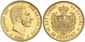 1881*1881. Alfonso XII. MSM. 25 pesetas. (AC. 82). Parte de brillo original. 8,04 g. EBC-.