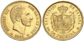 1882*1882. Alfonso XII. MSM. 25 pesetas. (AC. 85). Escasa. 8,06 g. MBC-/MBC.