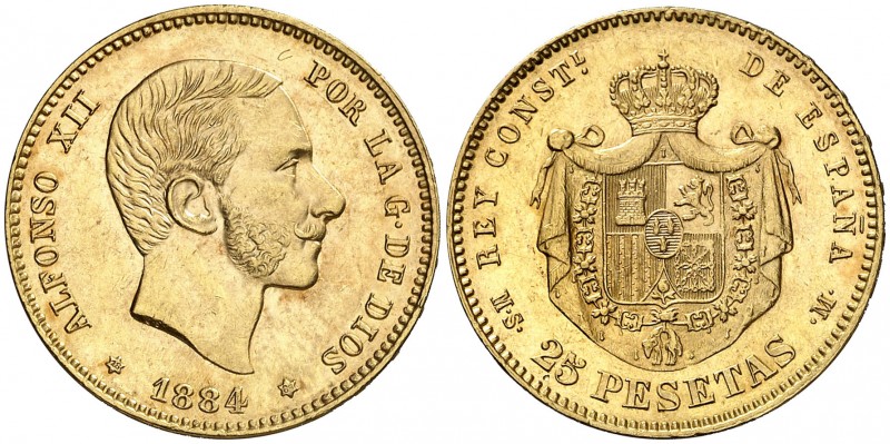 1884*1884. Alfonso XII. MSM. 25 pesetas. (AC. 89). Escasa. 8,09 g. MBC+/EBC-.