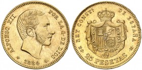 1884*1884. Alfonso XII. MSM. 25 pesetas. (AC. 89). Escasa. 8,09 g. MBC+/EBC-.