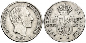 1881. Alfonso XII. Manila. 10 centavos. (AC. 94). 2,56 g. MBC-.