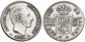 1885. Alfonso XII. Manila. 10 centavos. (AC. 102). Atractiva. 2,57 g. MBC+/EBC-.