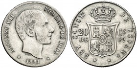 1881. Alfonso XII. Manila. 20 centavos. (AC. 105). 5,16 g. MBC.