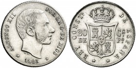 1883. Alfonso XII. Manila. 20 centavos. (AC. 109). Bella. Brillo original. Rara así. 5,11 g. EBC.