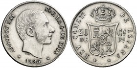 1885. Alfonso XII. Manila. 20 centavos. (AC. 111). Bella. 5,19 g. EBC+.