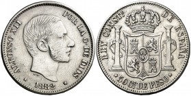 1882. Alfonso XII. Manila. 50 centavos. (AC. 118). En canto: LEY-PATRIA-REY. Rayitas. 12,64 g. MBC/MBC+.