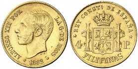 1882. Alfonso XII. Manila. 4 pesos. (AC. 127). Leves golpecitos y rayitas. Limpiada. Parte de brillo original. Ex Áureo 01/07/1999, nº 573. Rara. 6,69...