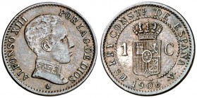 1906*6. Alfonso XIII. SMV. 1 céntimo. (AC. 1). Mínimas rayitas. Rara. 1 g. EBC-.