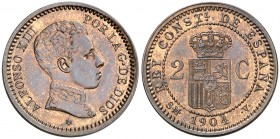 1904*04. Alfonso XIII. SMV. 2 céntimos. (AC. 7). El 0 de la estrella partido. 2,09 g. EBC+.