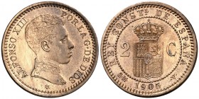 1905*05. Alfonso XIII. SMV. 2 céntimos. (AC. 11). 2,04 g. EBC+.