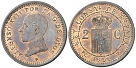 1911*19. Alfonso XIII. PCV. 2 céntimos. (AC. 14). Ex Áureo 22/10/1998, nº 2604. Escasa. 2,04 g. EBC+.